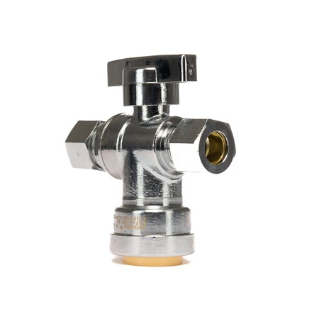 Quickfitting 1/2in Push-Fit x 3/8in OD Comp x 3/8in OD Comp 3-Way Chrome Plated Brass Stop Valve Tee LF914TR